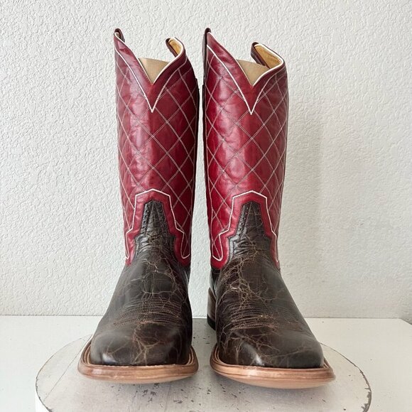 Rod Patrick Mens Cowboy Boots 14.5AA Brown Mocha Bison Leather Square Toe RPM106 - Picture 5 of 12